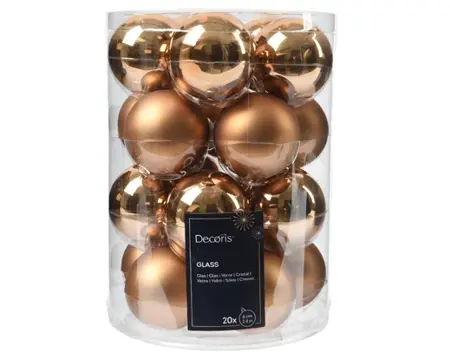 Decoris kerstballen set glas 6cm 20st pecannoot bruin - afbeelding 1