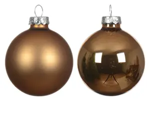 Decoris kerstballen set glas 6cm 20st pecannoot bruin - afbeelding 2