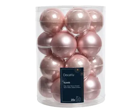 Decoris kerstballen set glas 6cm 20st poederroze