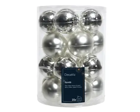 Decoris kerstballen set glas 6cm 20st zilver - afbeelding 1