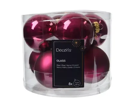 Decoris kerstballen set glas 7cm 8st granaatappel - afbeelding 1