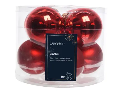 Decoris kerstballen set glas 7cm 8st kerstrood - afbeelding 1