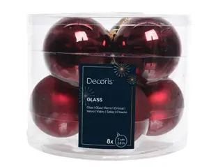 Decoris kerstballen set glas 7cm 8st ossenbloed