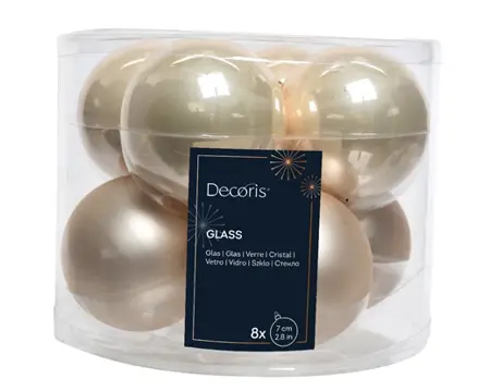 Decoris kerstballen set glas 7cm 8st parel - afbeelding 1