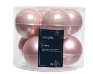 Decoris kerstballen set glas 7cm 8st poederroze