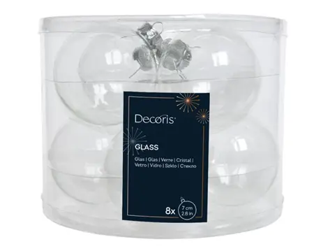 Decoris kerstballen set glas 7cm 8st transparant