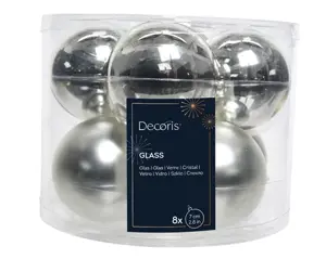 Decoris kerstballen set glas 7cm 8st zilver - afbeelding 1