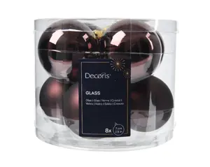 Decoris kerstballen set glas 7cm 8st zwart truffel  - afbeelding 1