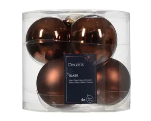 Decoris kerstballen set glas 8cm 6st espresso - afbeelding 1