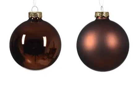 Decoris kerstballen set glas 8cm 6st espresso - afbeelding 2