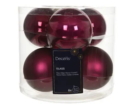 Decoris kerstballen set glas 8cm 6st granaatappel - afbeelding 1