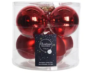 Decoris kerstballen set glas 8cm 6st kerstrood - afbeelding 1