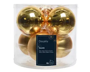 Decoris kerstballen set glas 8cm 6st lichtgoud - afbeelding 1