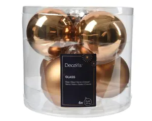 Decoris kerstballen set glas 8cm 6st pecannoot bruin