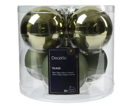 Decoris kerstballen set glas 8cm 6st rosemarijn