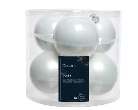 Decoris kerstballen set glas 8cm 6st winterwit