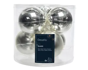 Decoris kerstballen set glas 8cm 6st zilver - afbeelding 1