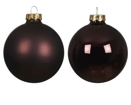 Decoris kerstballen set glas 8cm 6st zwart truffel - afbeelding 2