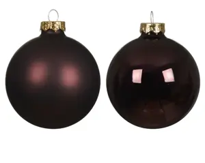 Decoris kerstballen set glas 8cm 6st zwart truffel - afbeelding 2