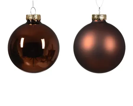 Decoris kerstballen set glas 8st espresso - afbeelding 2