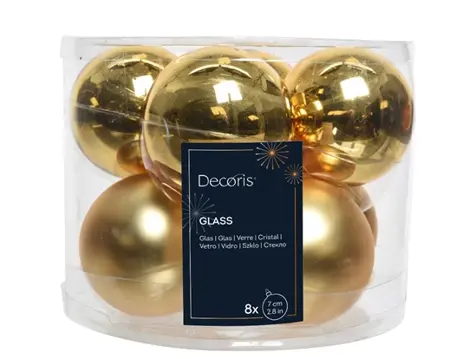 Decoris kerstballen set glas 8st lichtgoud - afbeelding 1