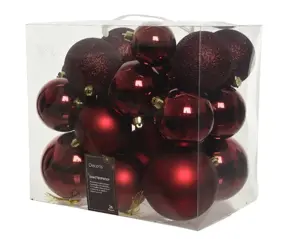 Decoris kerstballen set plastic 10cm 26st ossenbloed - afbeelding 1