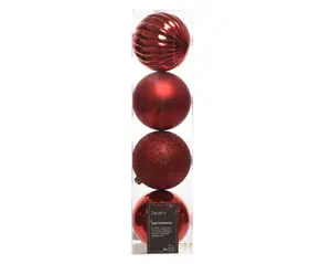 Decoris kerstballen set plastic 10cm 4st kerstrood - afbeelding 1