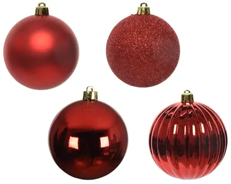 Decoris kerstballen set plastic 10cm 4st kerstrood - afbeelding 2