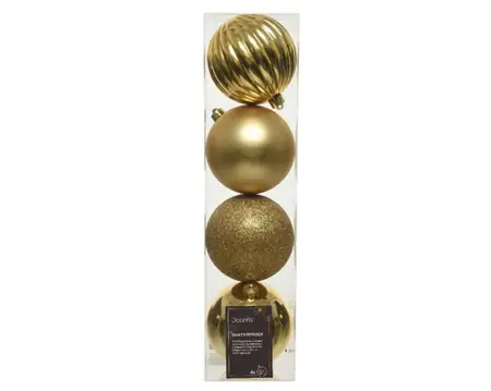 Decoris kerstballen set plastic 10cm 4st licht goud - afbeelding 1