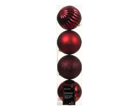 Decoris kerstballen set plastic 10cm 4st ossenbloed - afbeelding 1