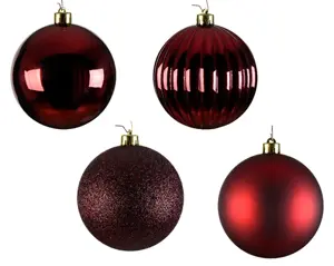 Decoris kerstballen set plastic 10cm 4st ossenbloed - afbeelding 2