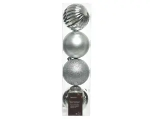 Decoris kerstballen set plastic 10cm 4st zilver - afbeelding 1