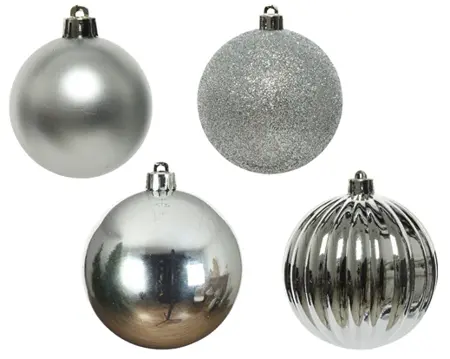 Decoris kerstballen set plastic 10cm 4st zilver - afbeelding 2