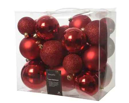 Decoris kerstballen set plastic 26st kerstrood - afbeelding 1