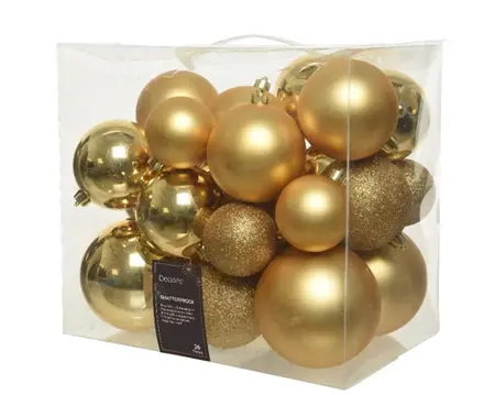 Decoris kerstballen set plastic 26st licht goud - afbeelding 1