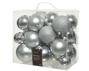 Decoris kerstballen set plastic 26st zilver