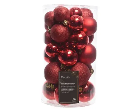 Decoris kerstballen set plastic 30st kerstrood - afbeelding 1