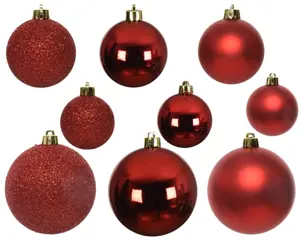 Decoris kerstballen set plastic 30st kerstrood - afbeelding 2