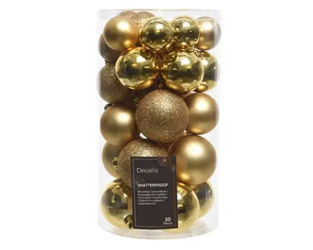 Decoris kerstballen set plastic 30st licht goud - afbeelding 1