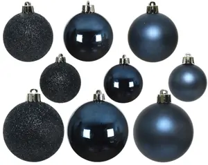 Decoris kerstballen set plastic 30st nachtblauw - afbeelding 2