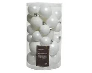 Decoris kerstballen set plastic 30st winterwit - afbeelding 1