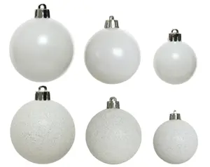 Decoris kerstballen set plastic 30st winterwit - afbeelding 2