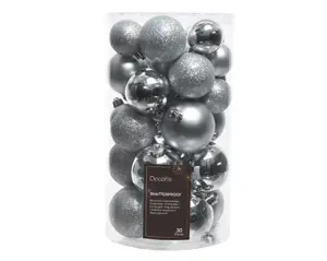 Decoris kerstballen set plastic 30st zilver - afbeelding 1