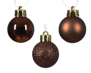 Decoris kerstballen set plastic 3cm 14st espresso - afbeelding 2