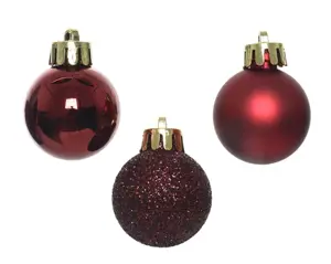 Decoris kerstballen set plastic 3cm 14st ossenbloed - afbeelding 2