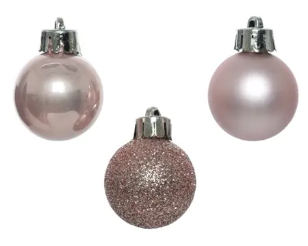 Decoris kerstballen set plastic 3cm 14st poederroze - afbeelding 2