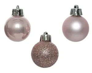 Decoris kerstballen set plastic 3cm 14st poederroze - afbeelding 2