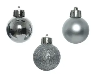 Decoris kerstballen set plastic 3cm 14st zilver - afbeelding 2