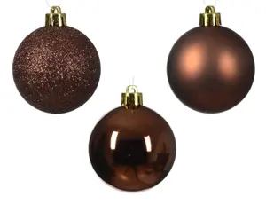 Decoris kerstballen set plastic 6cm 10st espresso - afbeelding 2