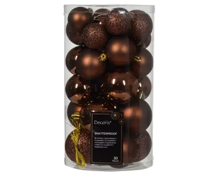 Decoris kerstballen set plastic 6cm 30st espresso - afbeelding 1